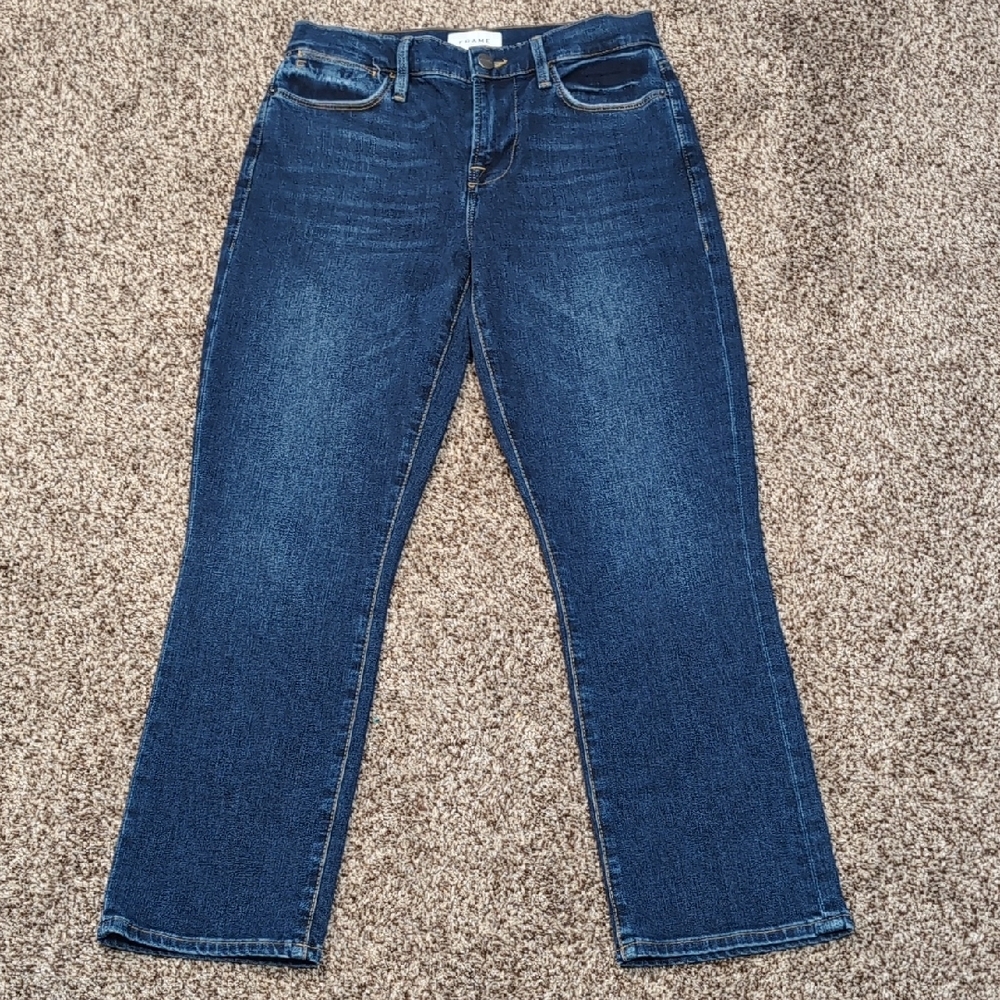 Frame Denim Le High Straight Size 26 Stretchy Cropped Dark Blue Jeans